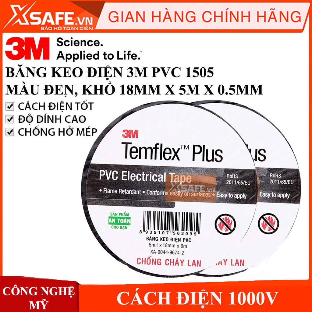 Băng keo điện chống cháy lan 3M 1505, băng dính cách điện hạ thế 1000v chống hở mép kháng ăn mòn nước Xsafe