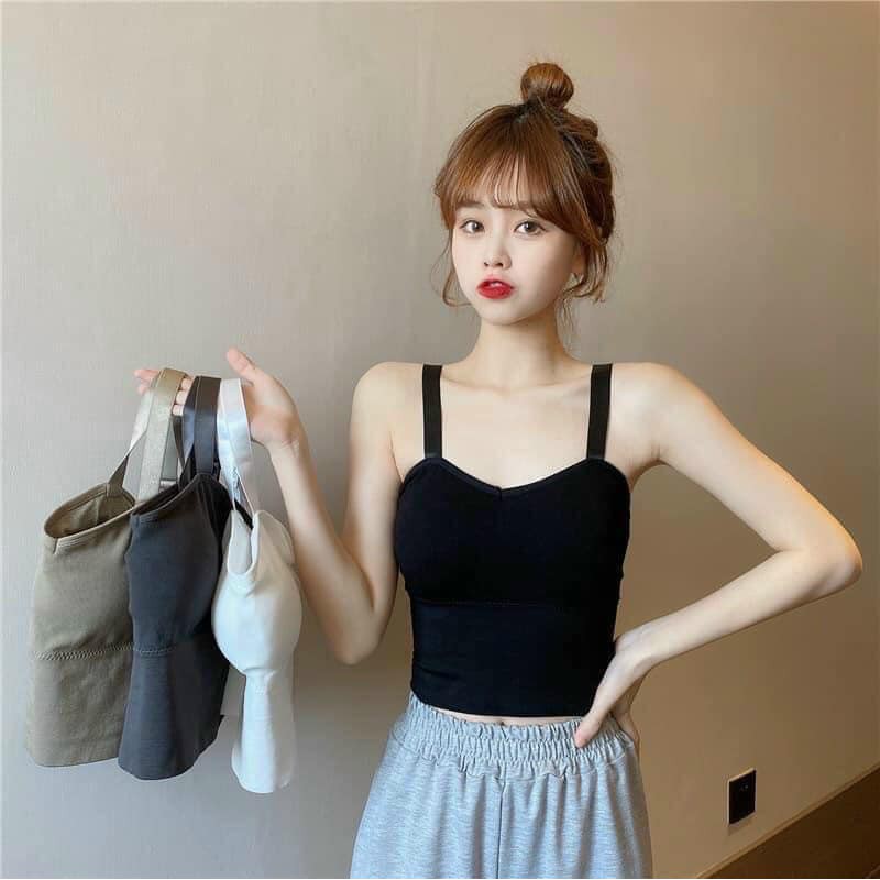 Áo lót nữ bra hai dây không gọng có mút ngực cotton mềm ôm sát thấm hút tốt mặc tập gym yoga mặc áo trong đa năng