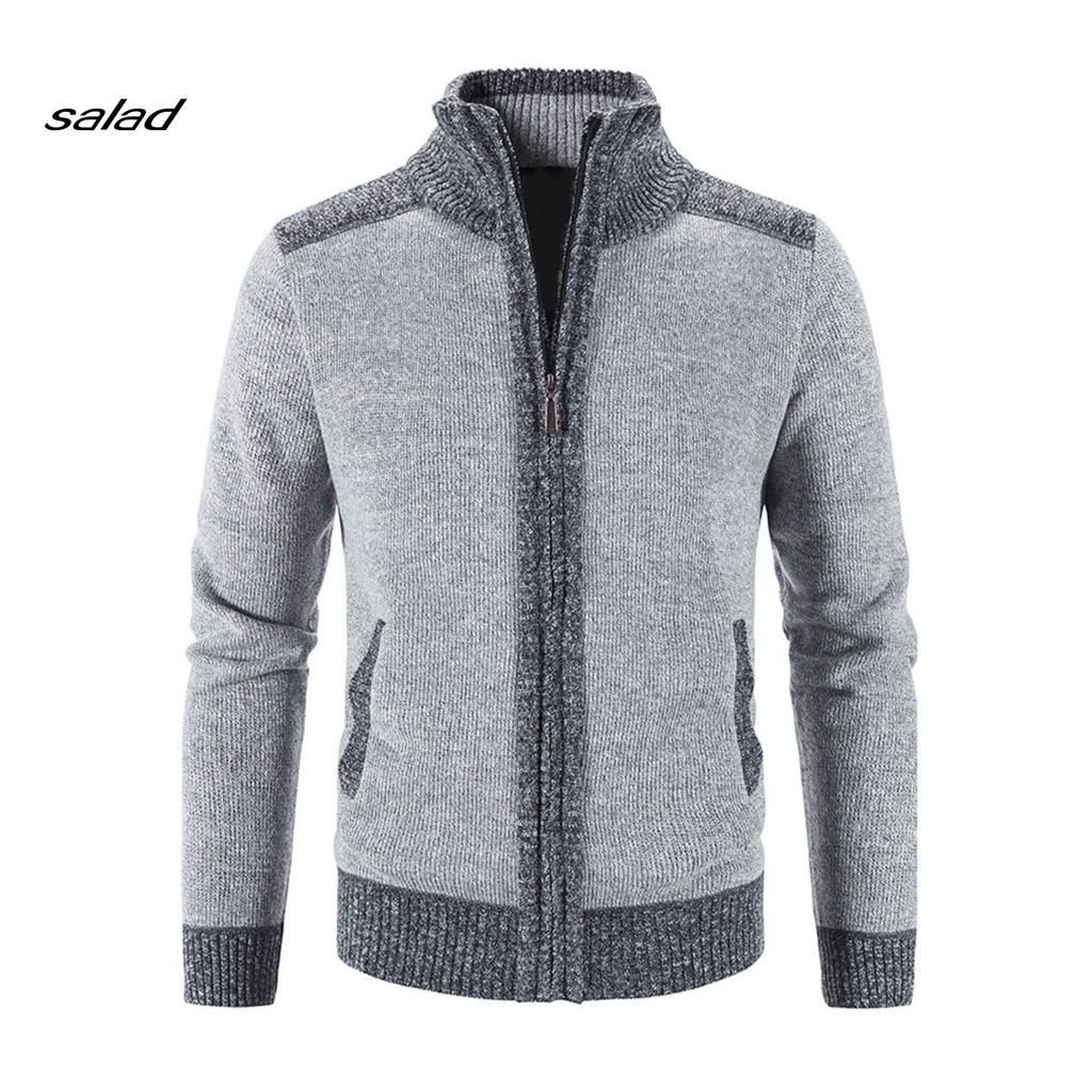 Áo khoác dệt kim tay dài cổ đứng có túi và khóa kéo thời trang dành cho nam