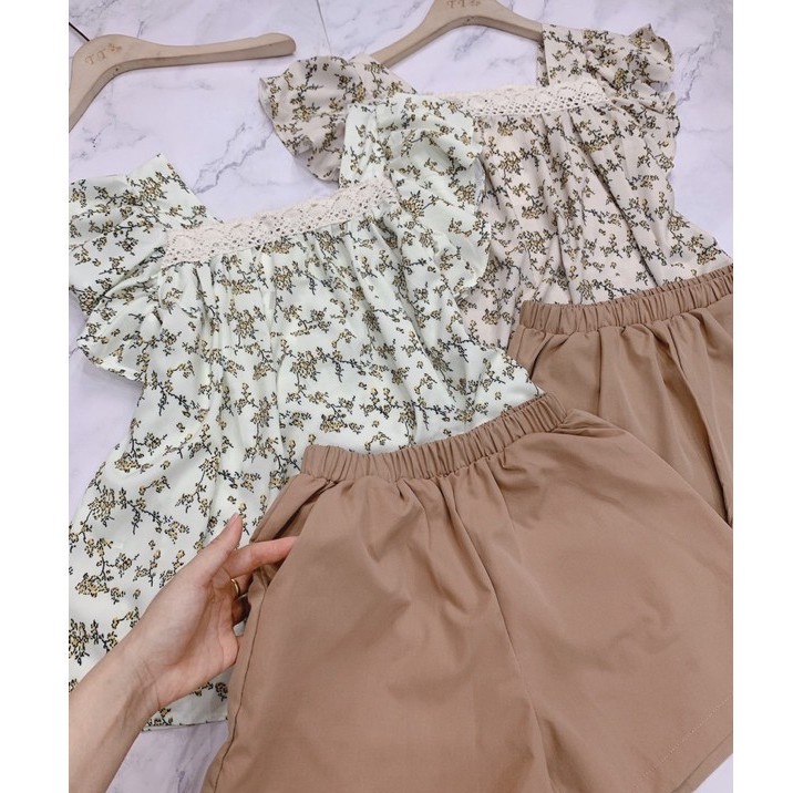Set bộ kiểu babydoll nữ Cổ Vuông tay ngắn  MADELA  vai bồng, bộ mặc nhà không tay cổ vuông siêu xinh