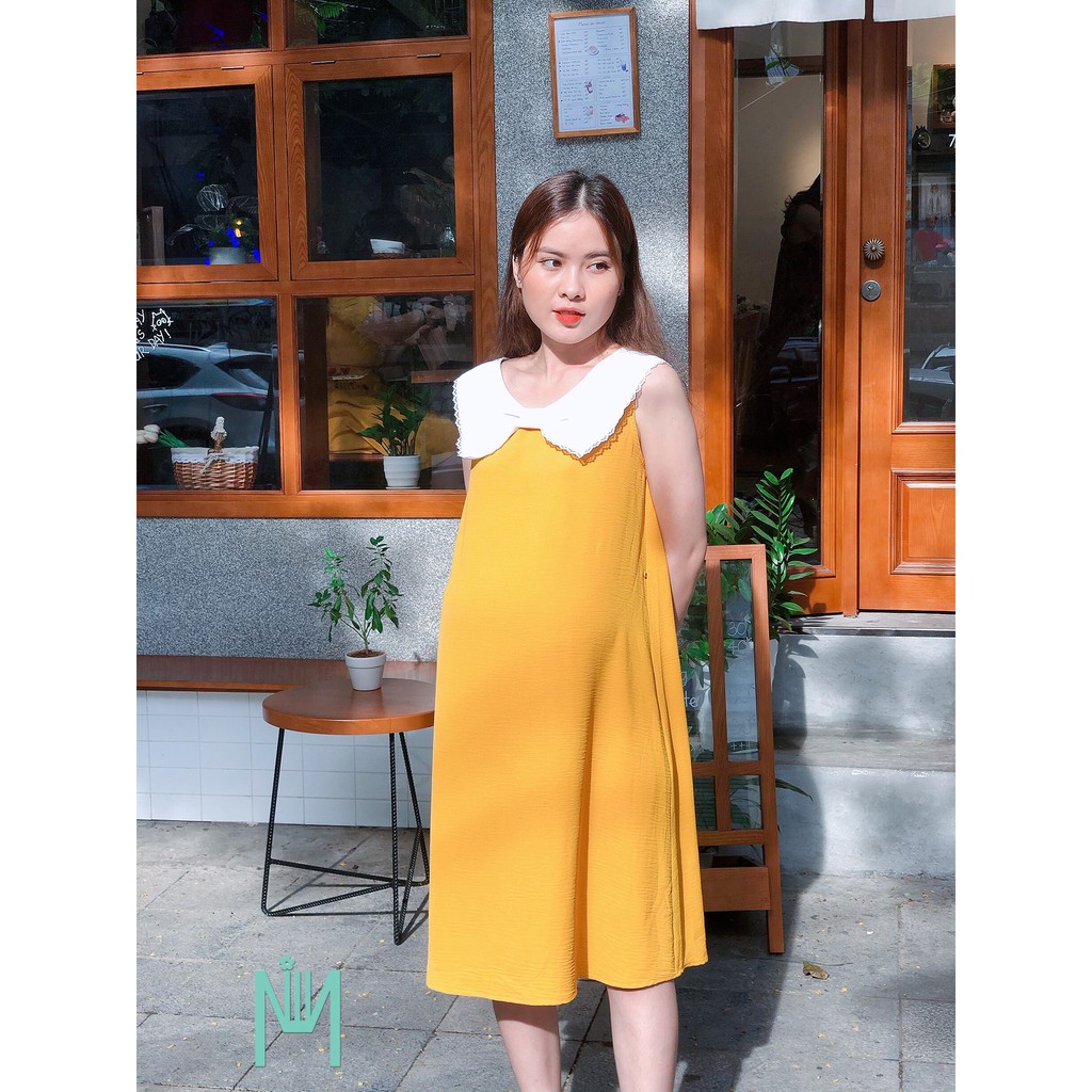 Đầm bầu thiết kế cổ nơ siêu xinh-sát nách +có tay đủ size 45 - 80 kg