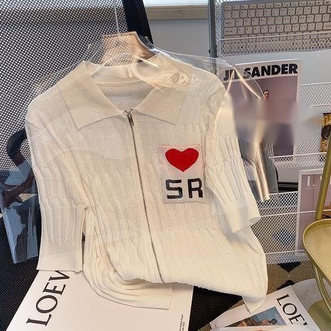 Áo Thun Dệt Kim Cổ Polo Tay Ngắn Có Khóa Kéo Thời Trang Mùa Hè Phong Cách Hàn Quốc Cho Nữ