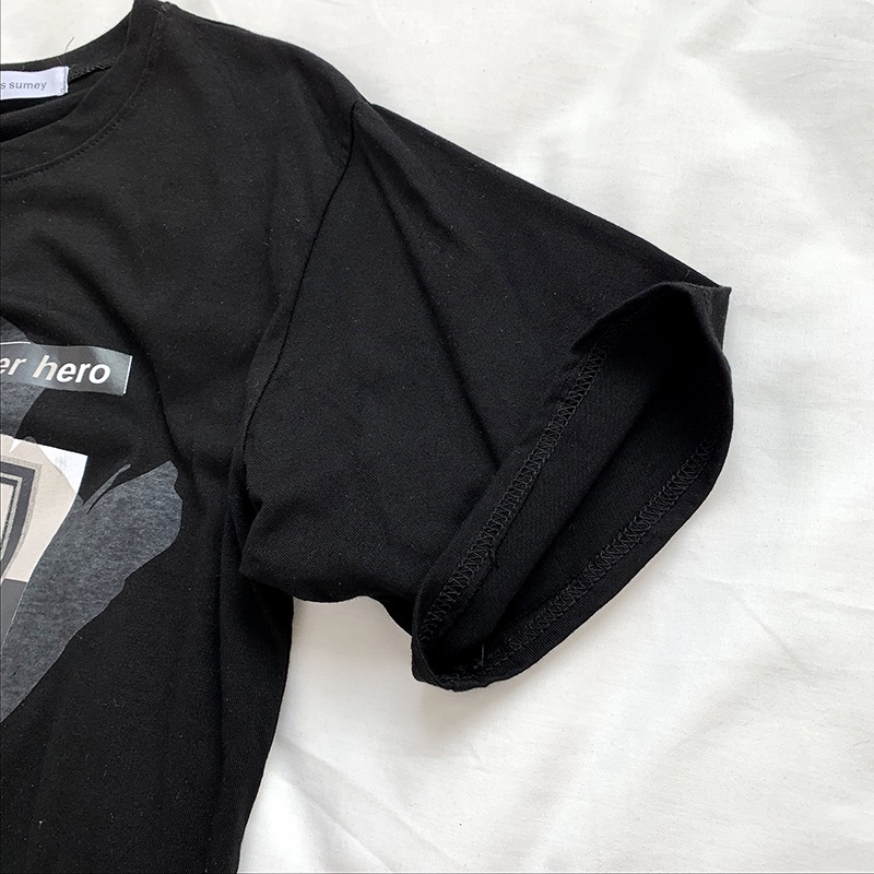 NUZIRO  Áo Thun Tay Ngắn Cổ Tròn Màu Trắng Đen Thời Trang Cho Nữ