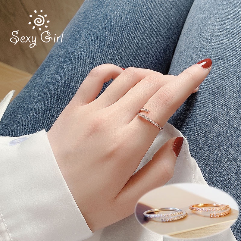 Nhẫn Hở Đính Đá Zircon Tinh Tế Có Thể Điều Chỉnh Thời Trang Quyến Rũ Cho Nữ