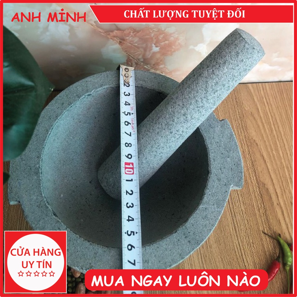 Bộ sản phẩm cối đá + chày đá xanh nguyên khối Đường Kính 18cm