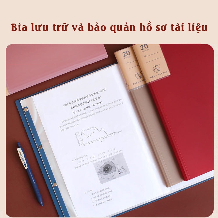 File bìa đựng hồ sơ màu Retro K56 File lá khổ A3 20 ngăn bảo quản hồ sơ tài liệu tiện lợi- BUTDEP.NET