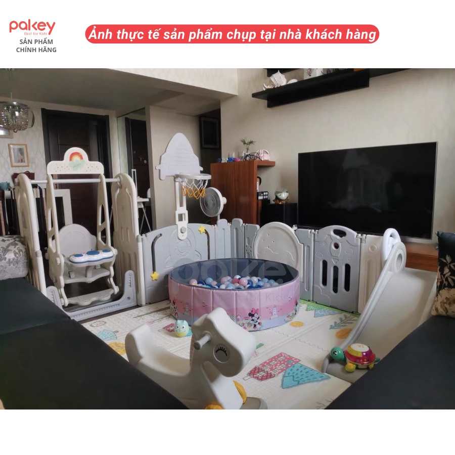 Quây cũi nhựa vũ trụ cầu trượt xích đu, tặng kèm bộ bóng rổ FULL SET GẤP GỌN