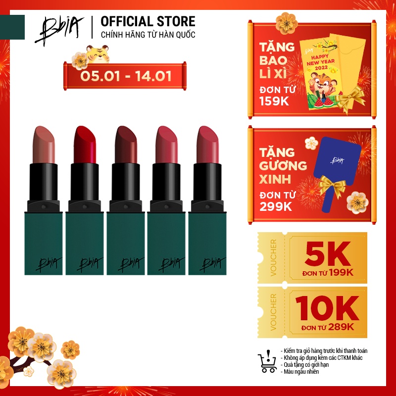 Son Thỏi Lì Bbia Last Lipstick Version 2 (5 màu) 3.5g - Bbia Offical Store