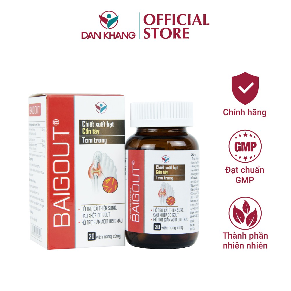 Viên Uống Baigute Dân Khang Giảm Đau Nhức, Sưng Viêm Khớp Do Gout, Hạ Acid Uric - Hộp 20 viên