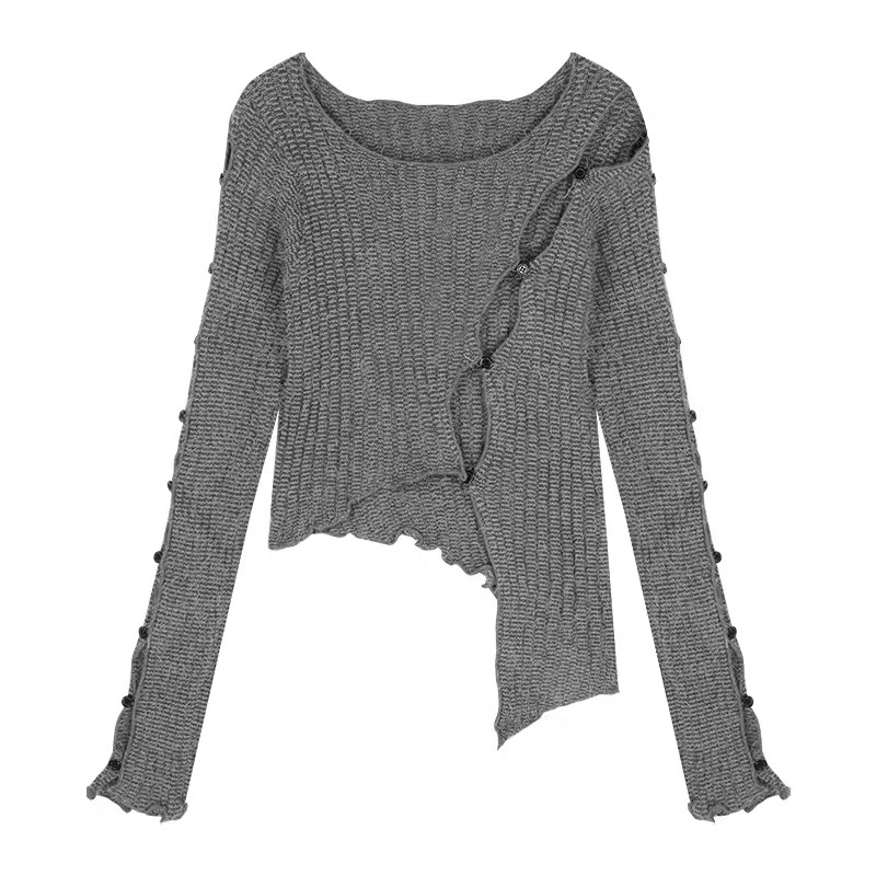 Áo croptop QKOOLE dệt kim tay dài thời trang Hàn Quốc cho nữ