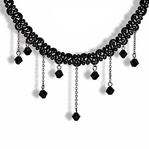 Dây chuyền choker hợp kim tua rua đính đá phong cách gothic