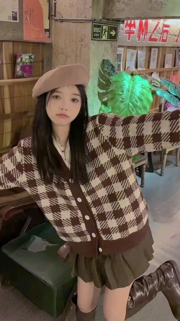 Áo Cadigan nữ Vintage kẻ vuông phong cách hàn quốc - CLG06 | BigBuy360 - bigbuy360.vn