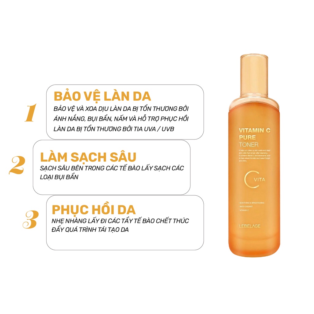 Nước hoa hồng cân bằng da dưỡng trắng mờ thâm sạm hiệu quả Lebelage Vitamin C Pure Toner 120ml