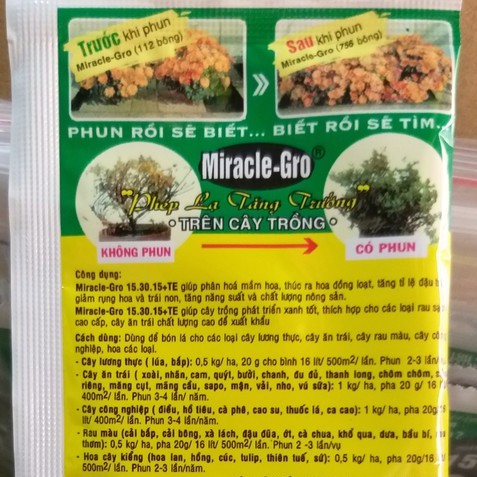 Phân Bón Lá Miracle Gro 15-30-15 (10g),Phân Bón Miracle-Gro chuyên dùng cho hoa lan,hồng,thúc ra hoa các loại cây trồng