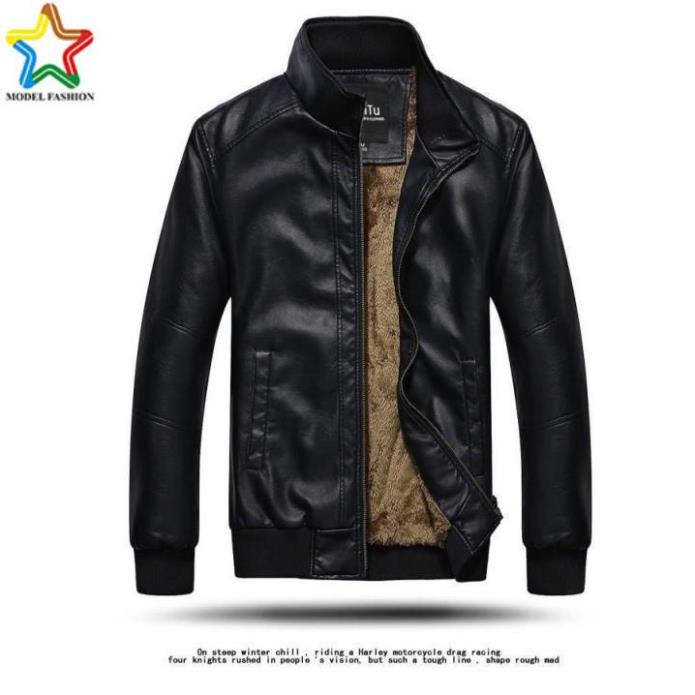 Áo Khoác Da Nam Cao Cấp Model Fashion AD77 (ĐEN) + Tặng 1 Nón Kết Nam