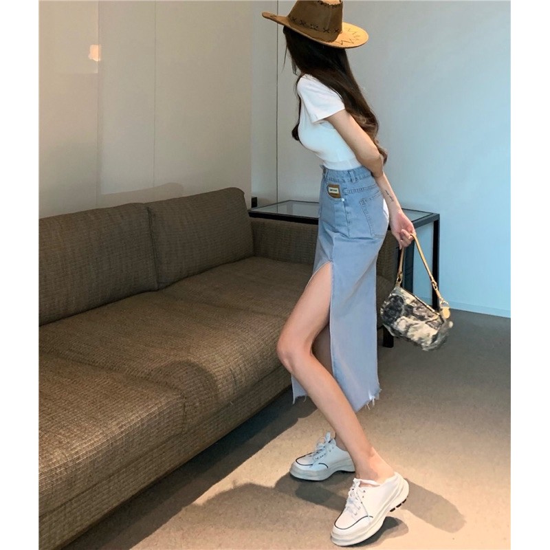 Chân váy bò dài xẻ | BigBuy360 - bigbuy360.vn