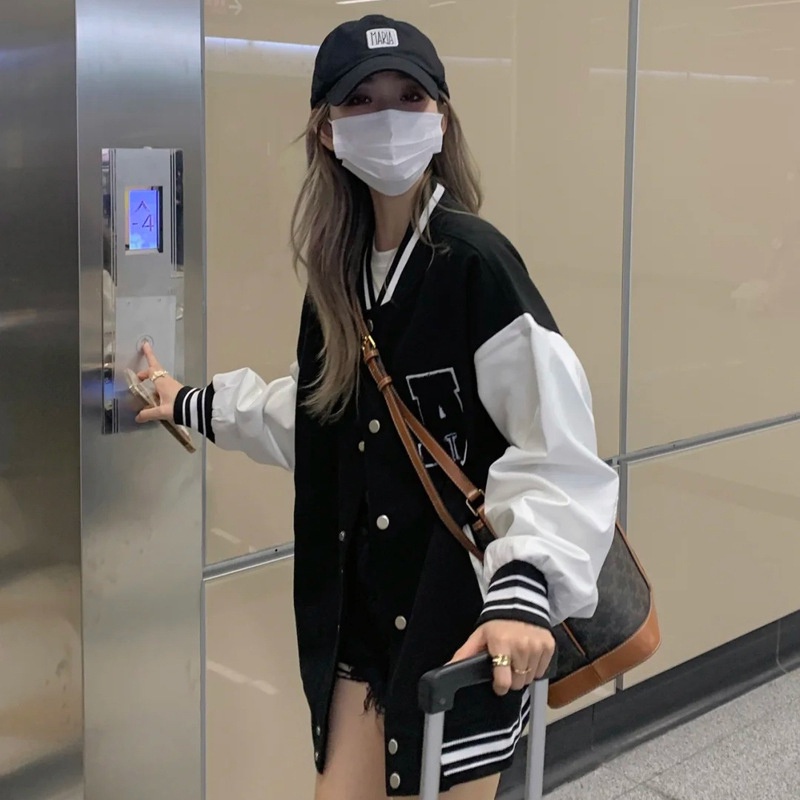 IELGY  Áo Khoác Bóng Chày Dáng Rộng Phong Cách Hàn Quốc Cho Nữ