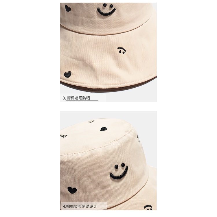 Nón Tai Bèo Thêu Hình Mặt Cười Thời Trang Mùa Hè Hàn Quốc