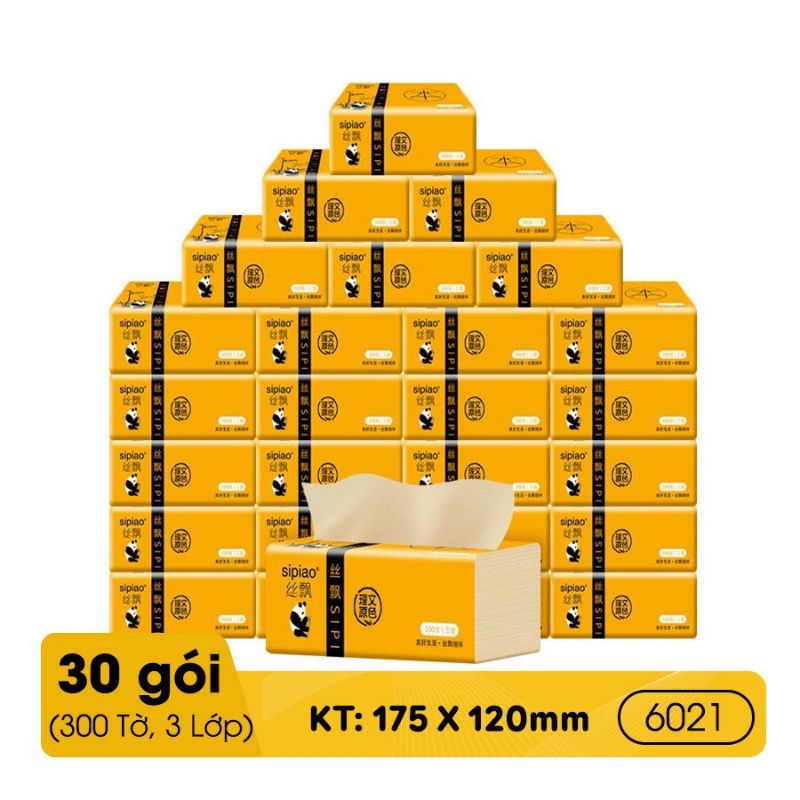 Thùng 30 Gói Giấy Ăn Gấu Trúc SIPIAO Siêu Dai-Vỏ Nhám-3 Lớp - Giấy chuẩn HÀNG LOẠI 1