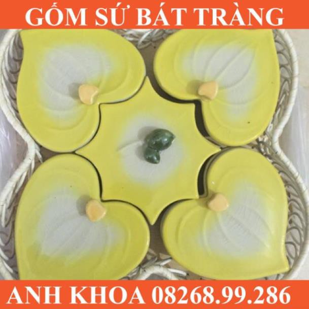 Khay sứ lá trầu 5 ngăn size to - Gốm sứ Bát Tràng Anh Khoa