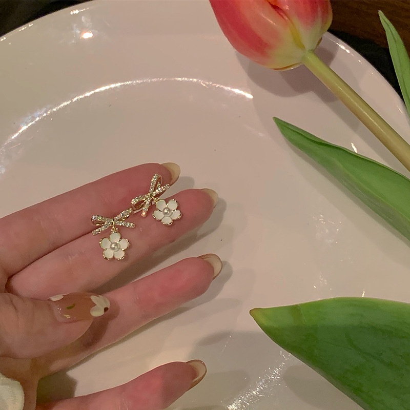 Bông Tai Hình Hoa Phối Nơ Sang Trọng Thời Trang Cho Nữ 2022