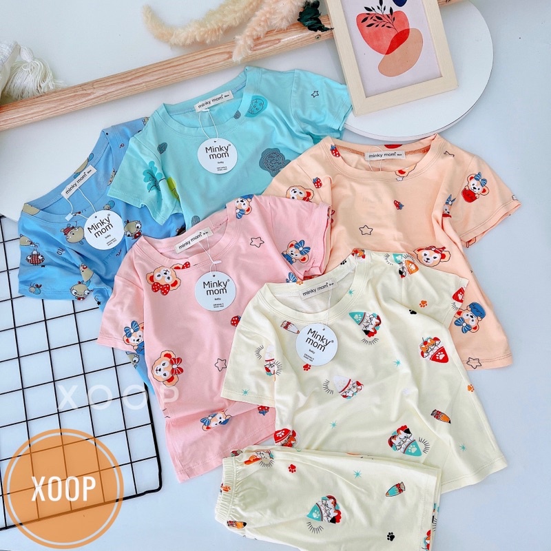 (Đại 8-28kg) Bộ cộc tay thun lạnh hàng minky mom họa tiết chuột đeo nơ cho bé (SP002151 )