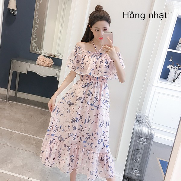 Đầm Maxi trễ vai in hoa bằng vải chiffon cho nữ