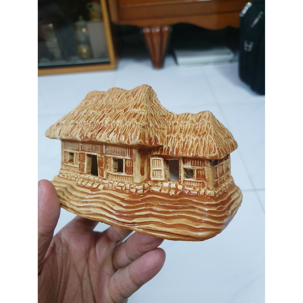 NHÀ LÁ TRANG TRÍ HỒ CÁ NON BỘ 13x7x7cm