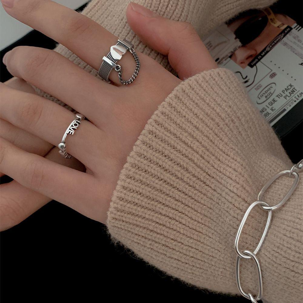 Nhẫn Hở Hợp Kim Khắc Chữ Phong Cách Punk Cổ Điển Dành Cho Nữ