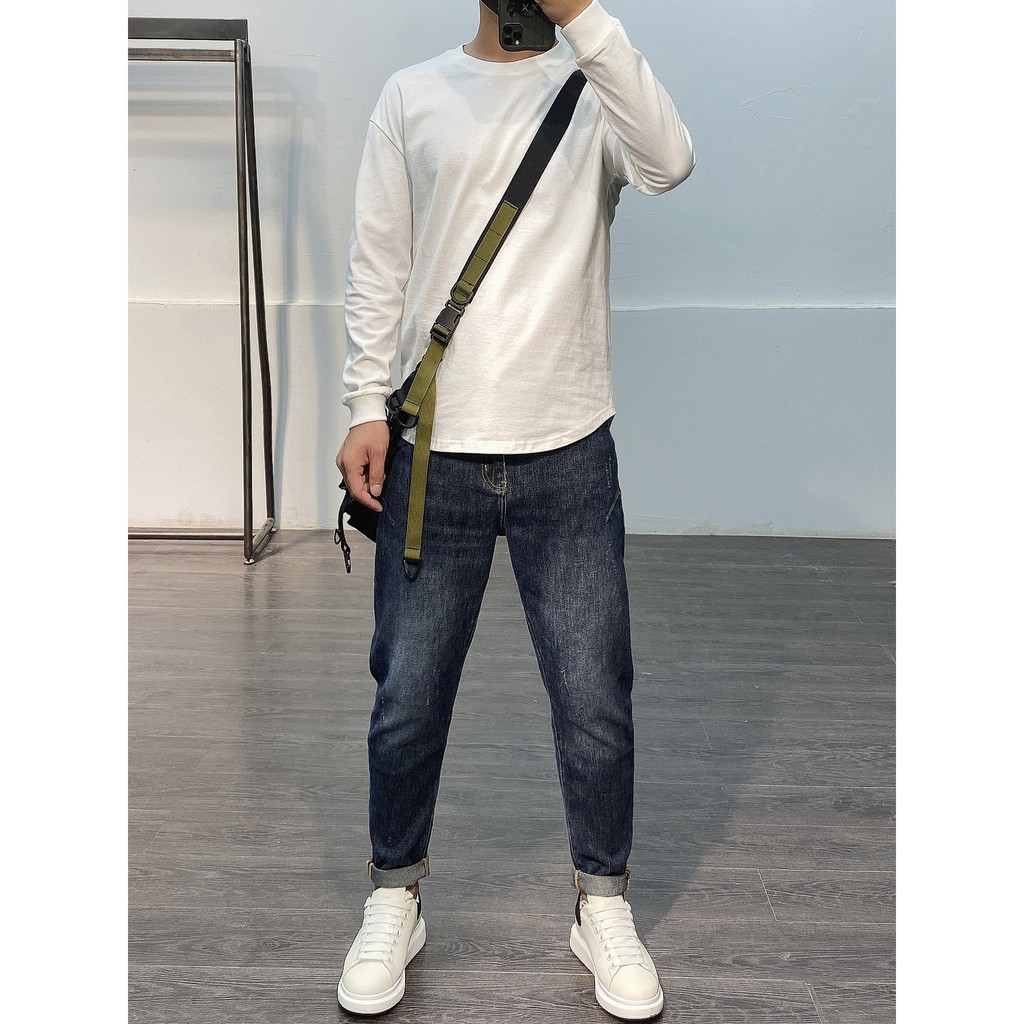 Áo thun nam dài tay vạt bầu sweater chất cotton mềm thoáng mát 100% | BigBuy360 - bigbuy360.vn