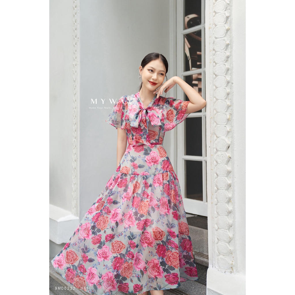 Đầm Maxi Nữ Đi Chơi Du Lịch MY WAY Dáng Xòe Cổ Nơ Sang Trọng 9MD0232 ha1