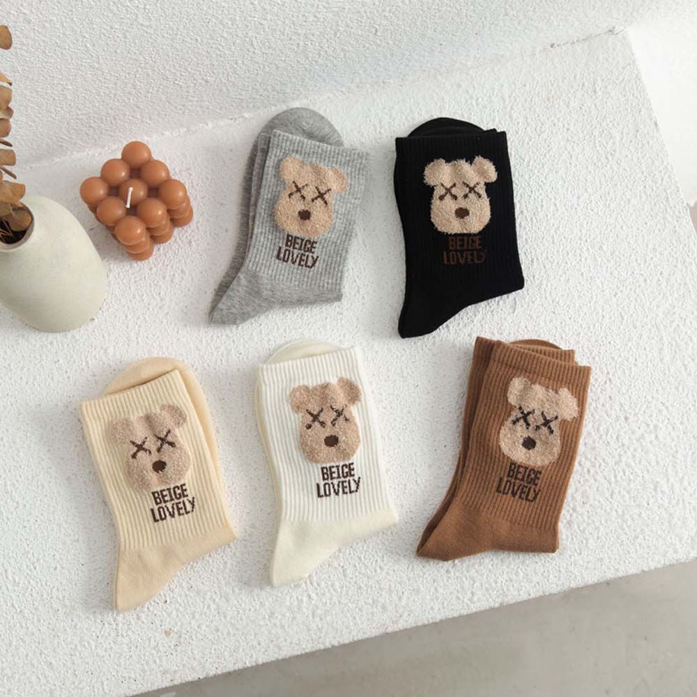 Vớ cổ trung in hình gấu hoạt hình dễ thương phong cách Harajuku nhiều màu cho nữ
