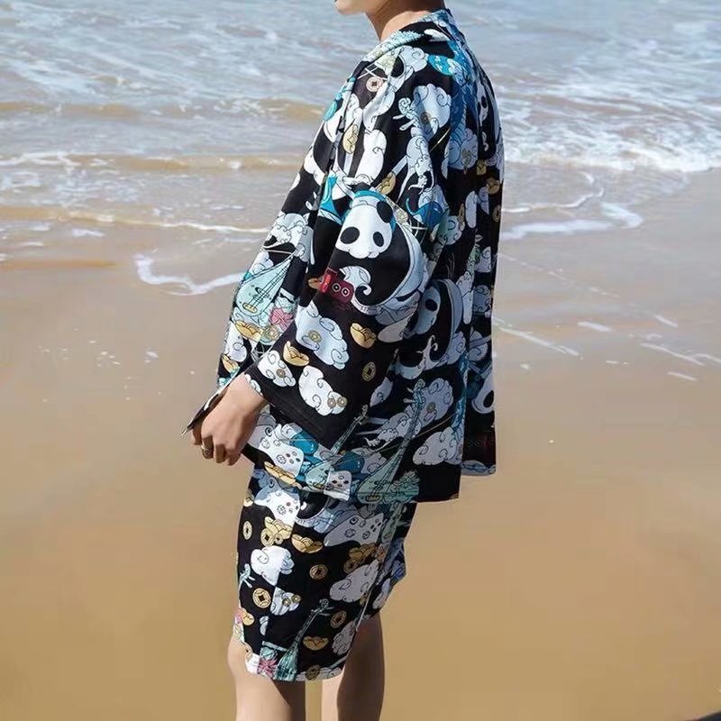 Áo Khoác Kimono In Hình Gấu Trúc Phong Cách Vintage Cho Nam