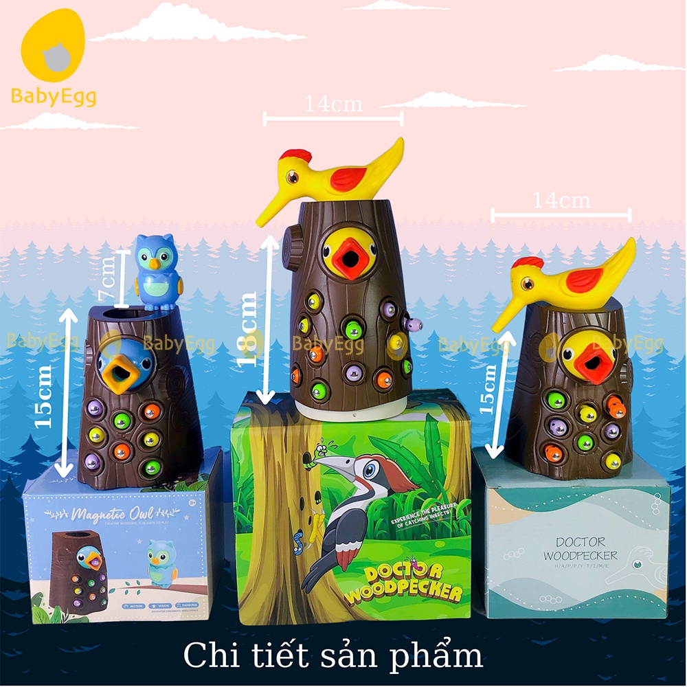 Đồ chơi GIÁO DỤC trẻ em thông minh Bộ chim gõ kiến bắt sâu cho bé trai bé gái 1 2 3 4 tuổi phát triển trí tuệ montessori