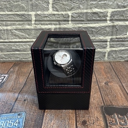 Hộp xoay đồng hồ vân CARBON ĐEN CAO CẤP - Lên cót duy trì cót đồng hồ cơ Automatic