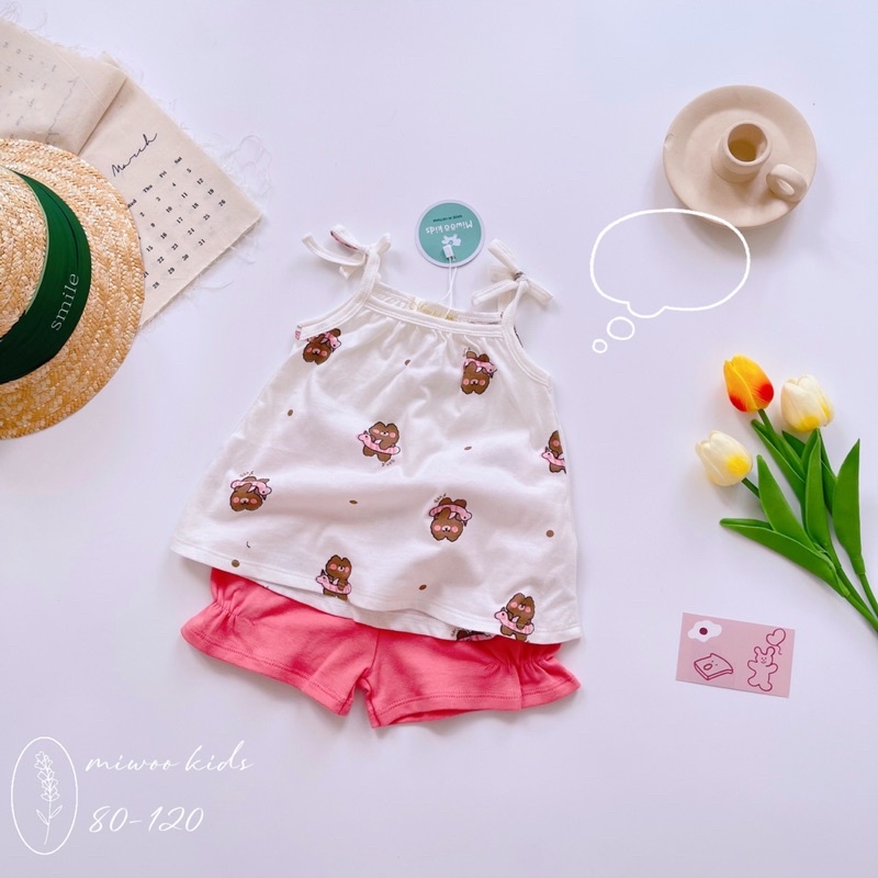 Đồ bộ 2 dây mặc nhà mát mẻ chất thun mềm mại dể thương cho bé gái