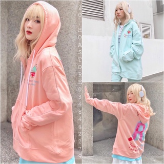 ÁO KHOÁC HOODIE LON NƯỚC TASTE ME , BAE - Nỉ Mũ Màu Lạ In Lưng Chữ R Xanh Hồng Sweet ULLZANG