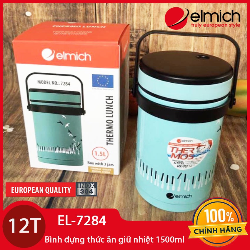 Cặp lồng đựng thức ăn giữ nhiệt 3 tầng Inox 304 Elmich 1500ml EL-7284 xuất xứ CH Séc bảo hành chính hãng 12 tháng
