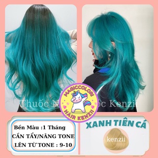 Thuốc Nhuộm Tóc Xanh Tiên Cá Tặng Oxy Trợ Nhuộm Găng Tay Mũ Chùm Kenzii Lên Từ Tone 9 - 10