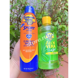 [Combo] 1 Chai Xịt Chống Nắng Sport Thể Thao SPF100 170g + 1 Gel Lô hội Aloe Vera 230g( Thương hiệu Banana Boat)