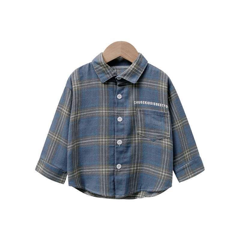 Boys Long Sleeve Plaid Shirt Spring and Autumn Thin