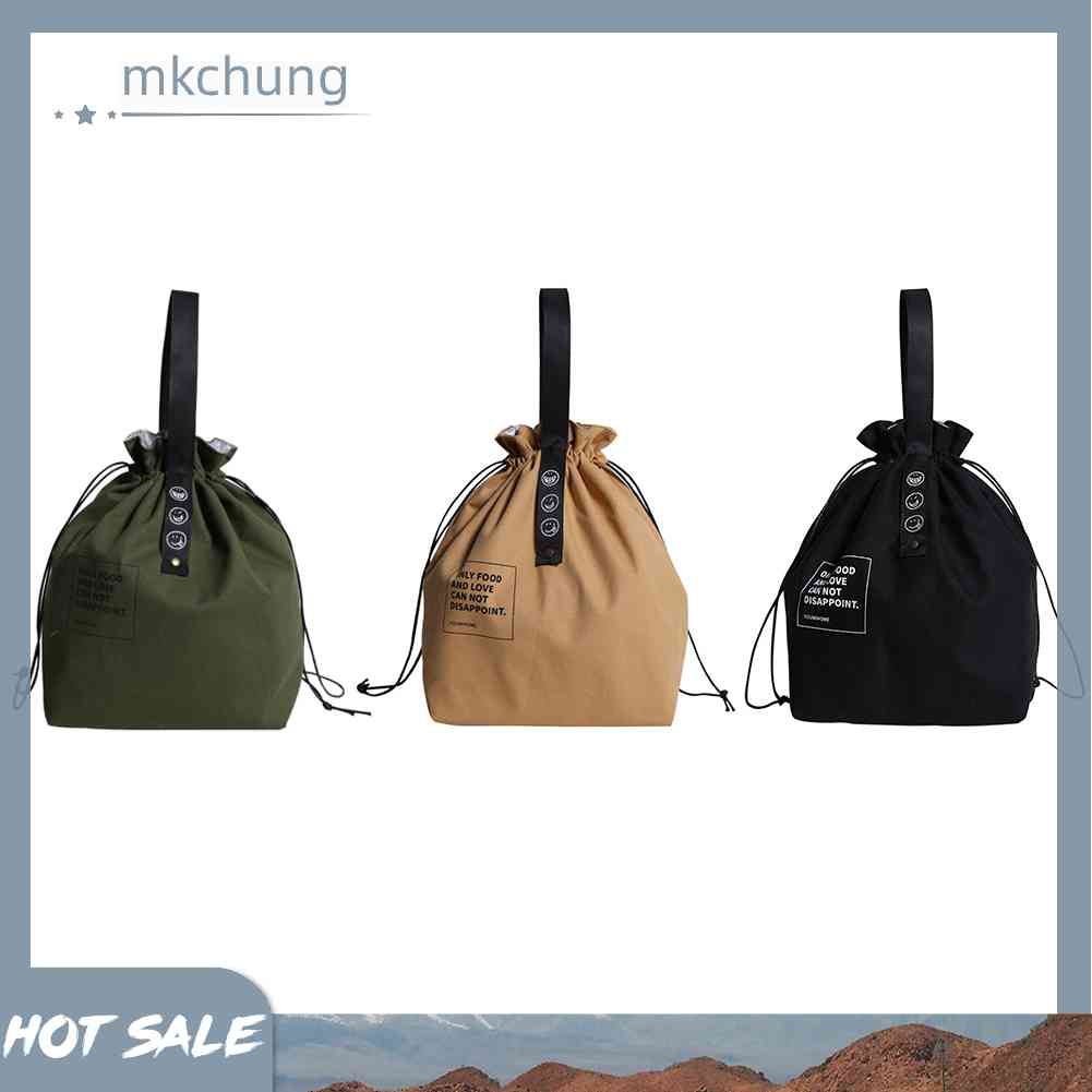Túi Đựng Hộp Cơm Trưa Giữ Nhiệt Bằng Vải Canvas Có Dây Rút Tiện Lợi