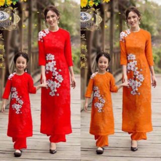 Set áo dài mẹ con cao cấp, kèm ảnh thật