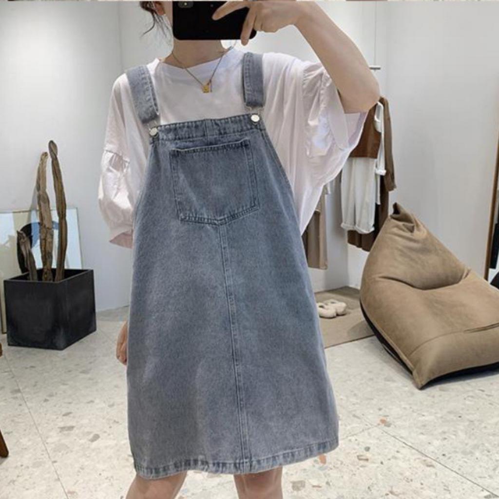 Váy Yếm Jean Nữ Hai Dây Dáng Ngắn Rộng Hottrend, Váy Jeans Ulzzang Cực Dễ Phối Đồ, Phong Cách Hàn Quốc, cute