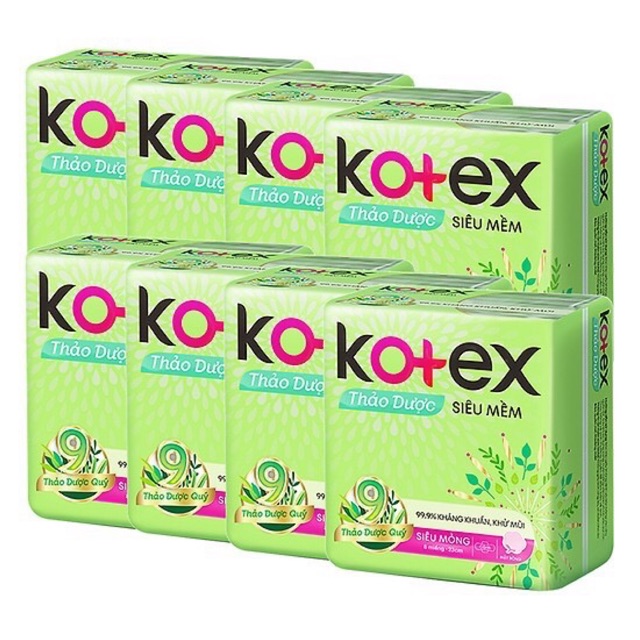 Lốc 8 gói Băng vệ sinh Kotex Thảo dược siêu mềm siêu mỏng cánh 8 miếng