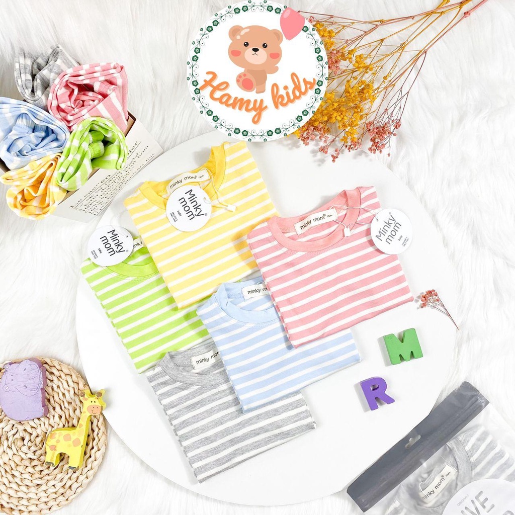 Đồ Bộ Cho Bé Minky Mom Chính Hãng Thun Lạnh Sọc Dệt Ngang Tay Ngắn Quần Dài Nhiều Màu Bé Từ 0-5 Tuổi Dưới 20kg- Hamykids