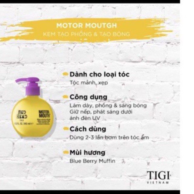 Kem tạo phồng - tăng bóng Tigi Bed Head Motor Mouth (240ml)