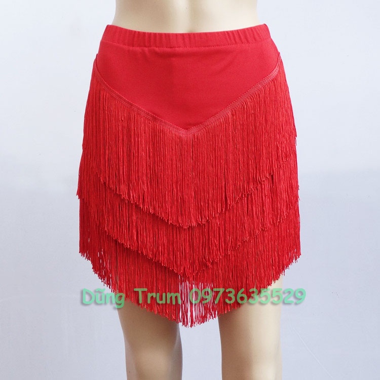 Chân váy khiêu vũ tua rua chéo 3 tầng nhọn nhảy Latin siêu đẹp