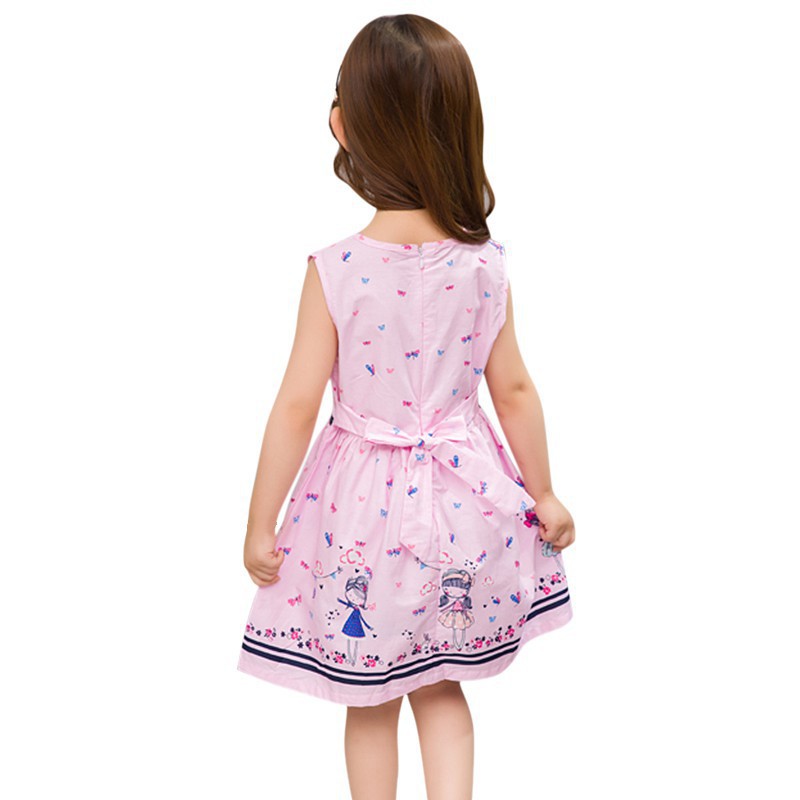 Đầm xòe không tay đính nơ họa tiết xinh xắn cho bé gái