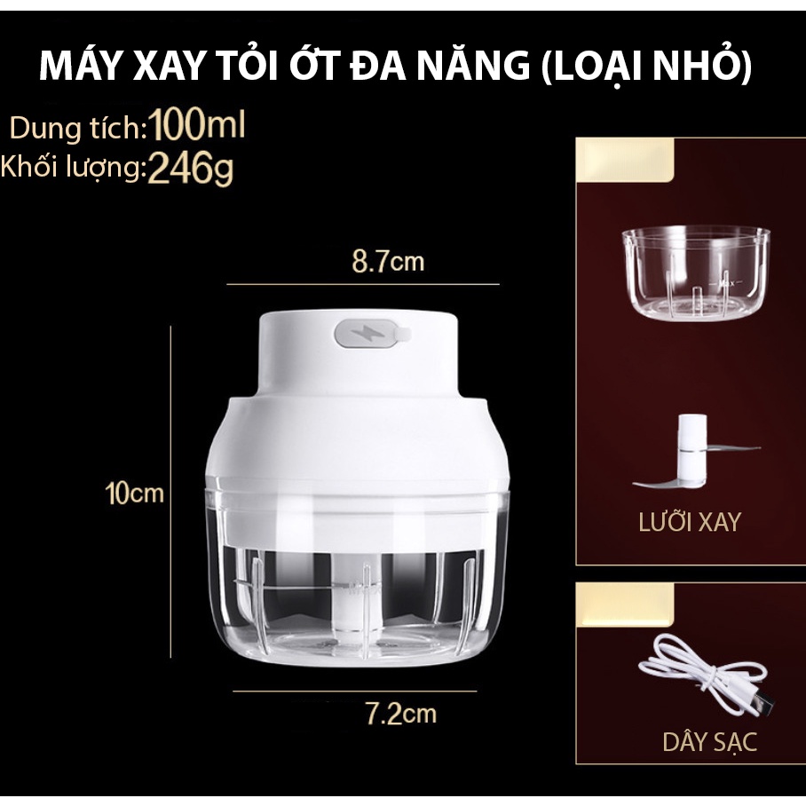 Máy Xay Hành Tỏi Mini Đa Năng Thiết Kế Nhỏ Gọn, Chất Lượng Siêu Bền Hỗ Trợ Sạc USB